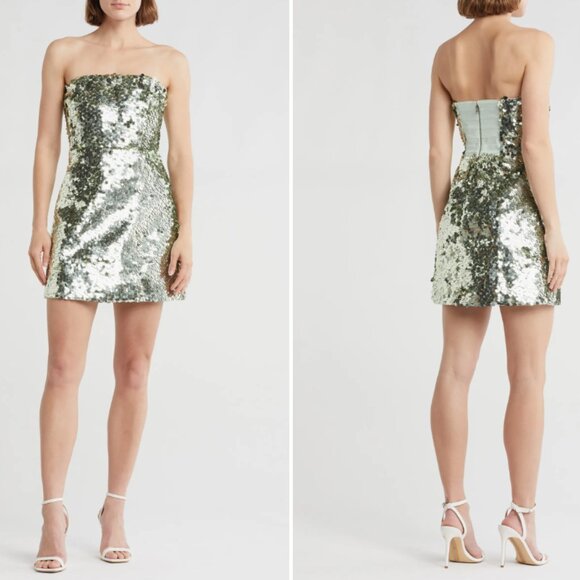 Alice + Olivia Velia Disc Sequin Strapless Mini Dress in Sea Spray NWT - Picture 1 of 9
